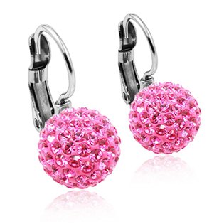 Ocelové náušnice koule 10 mm Crystals from Swarovski® Pink