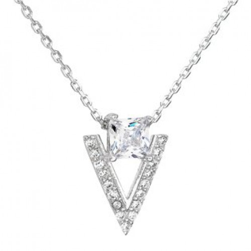 Stříbrný náhrdelník se zirkonem bílý trojúhelník