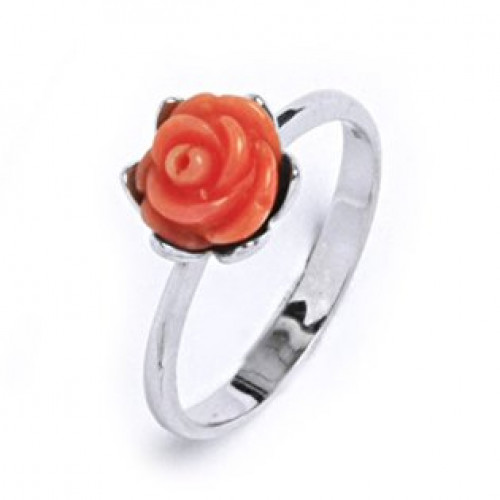 Stříbrný prsten - růže přírodní korál > varianta 48