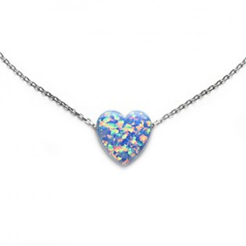 Stříbrný náhrdelník s modrým opálovým srdcem, > varianta 42