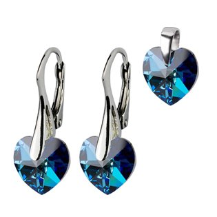 Stříbrné náušnice a přívěšek srdíčka s krystaly Crystals from Swarovski®, Montana Blue > varianta Montana blue