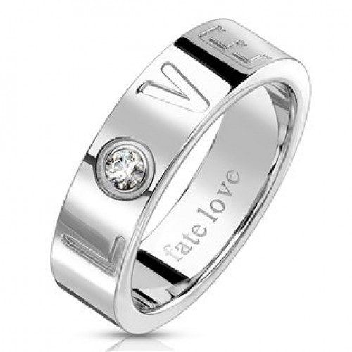 Ocelový prsten LOVE se zirkonem > varianta 64.5