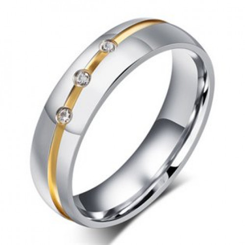 Dámský ocelový prsten se zirkony, šíře 6 mm > varianta 49