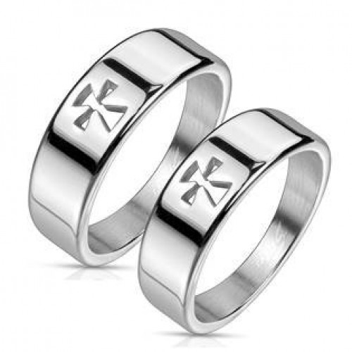 Ocelové prsteny templářský kříž - pár