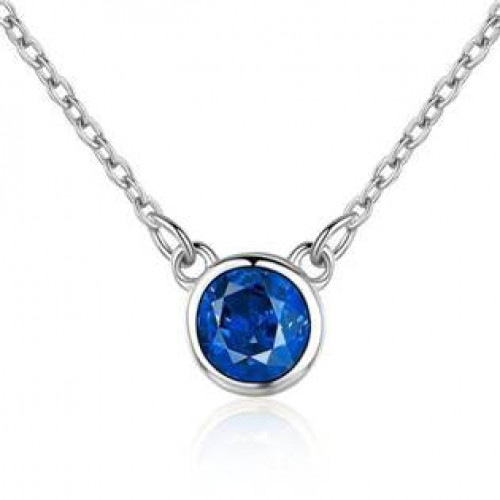 Stříbrný náhrdelník s kulatým modrým kamenem > varianta Modrá