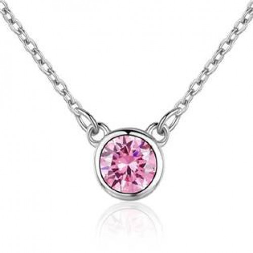 Stříbrný náhrdelník s kulatým růžovým kamenem > varianta Růžová