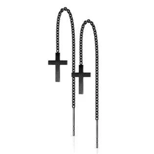 Zlacené provlékací ocelové náušnice s křížky > varianta Černá