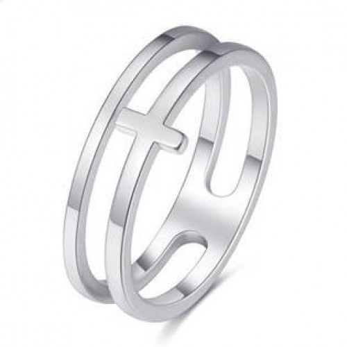 Dvojitý ocelový prsten s křížkem > varianta 50