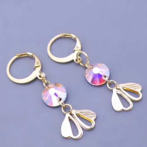 Pozlacené Swarovski náušnice z chirurgické oceli lístečky