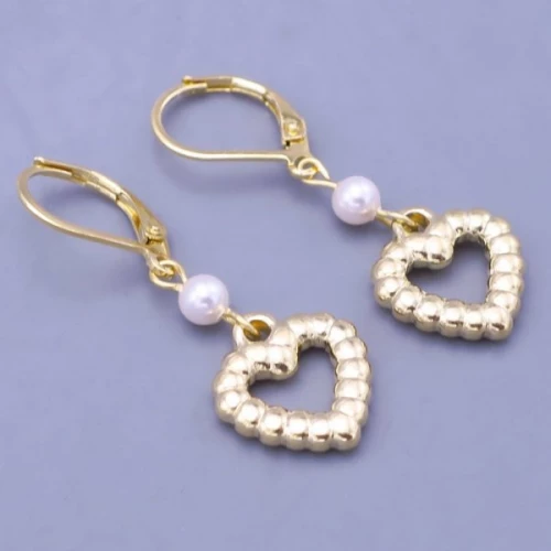 Pozlacené náušnice srdíčka s perličkou Swarovski