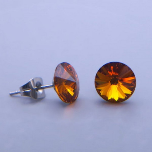 Náušnice z chirurgické oceli Swarovski 8mm - výběr barev > varianta Topaz