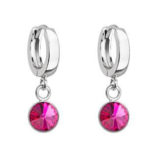 Stříbrné visací náušnice s krystalem Crystals from Swarovski® > varianta Fuchsia