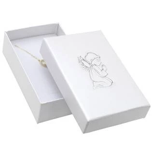 Bílá dárková krabička na soupravu, stříbrný anděl