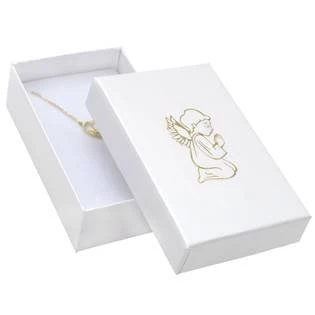 Bílá dárková krabička na soupravu, zlatý anděl