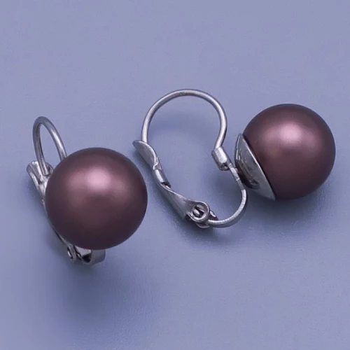 Náušnice kuličky 12mm z chirurgické oceli Swarovski elements > varianta Tmavě hnědá