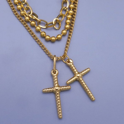 Trojitý řetízek s křížem pozlacený z chirurgické oceli