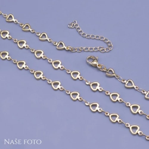 Zlacený srdíčkový dámský řetízek z chirurgické oceli