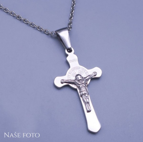 Přívěsek z chirurgické oceli ve tvaru kříže s Ježíšem Kristem