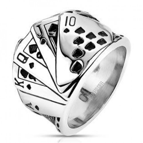 Pánský ocelový prsten s kartami, vel. 62