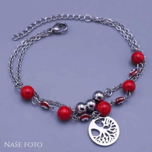 Dámský náramek s kuličkami a stromem života z chirurgické oceli