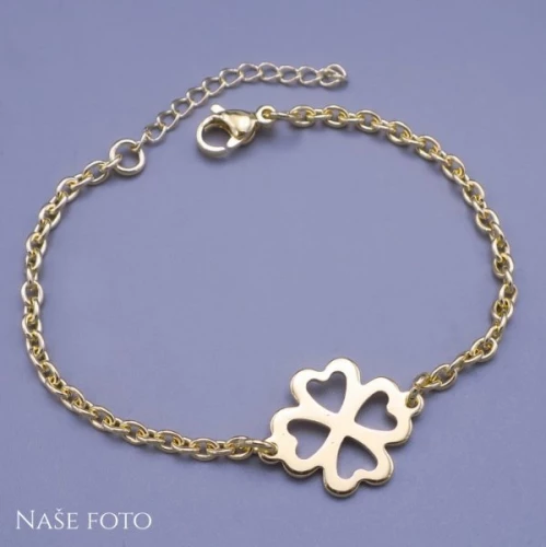 Moderní dámský náramek s čtyřlístkem z pozlacené chirurgické oceli