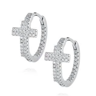 Stříbrné náušnice kroužky s křížem