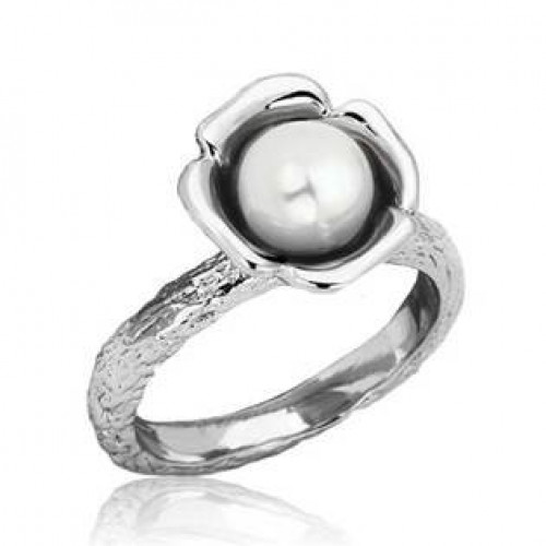 Ocelový prsten s bílou perličkou > varianta 50
