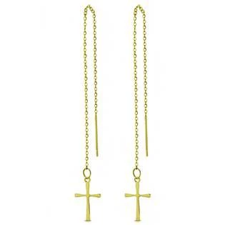 Provlékací zlacené ocelové náušnice s křížky