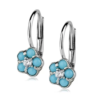 Dívčí stříbrné náušnice - kytičky tyrkysové