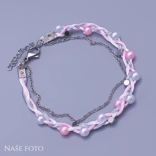 Romantický náramek s perličkami – růžovo-bílý