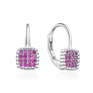 Stříbrné dívčí náušnice s růžovými zirkony