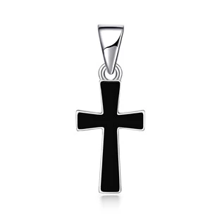 Drobný stříbrný přívěsek kříž s černým smaltem