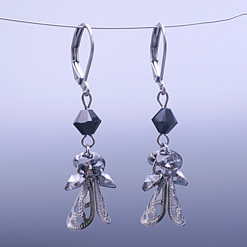 Náušnice Andělíčci z chirurgické oceli se Swarovski® krystaly Silver Night