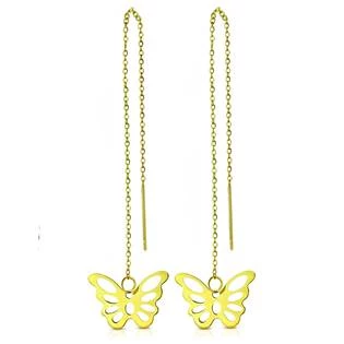 Provlékací zlacené ocelové náušnice s motýlky