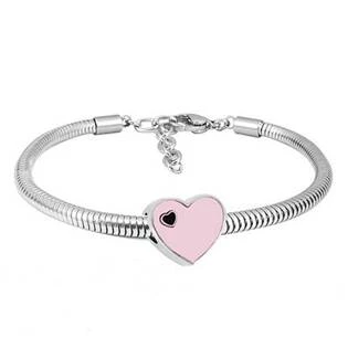 Dámský ocelový náramek s růžovým srdíčkem