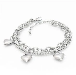 Dámský ocelový náramek s přívěšky se srdíčky