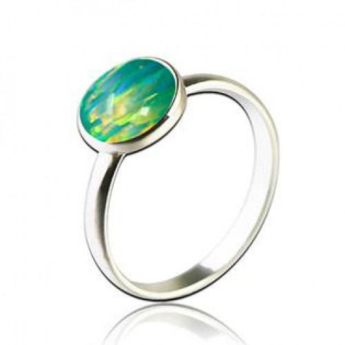 Stříbrný prsten s opálem se zelenou barvou