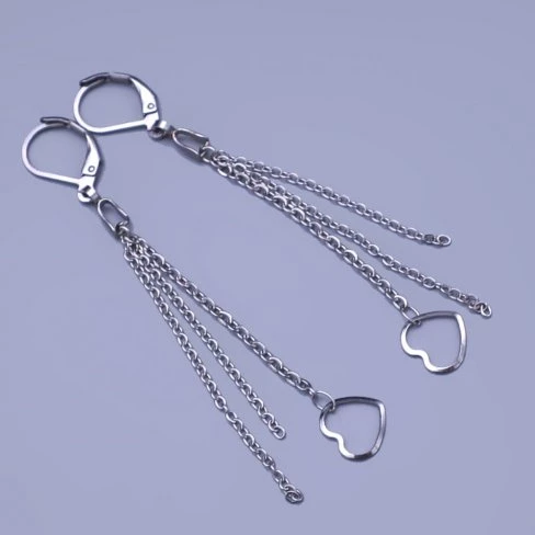 Ocelové visací řetízkové náušnice se srdíčky