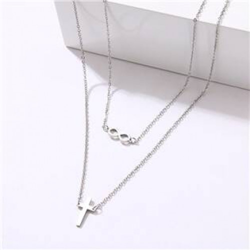 Dvojitý ocelový náhrdelník - křížek a nekonečno
