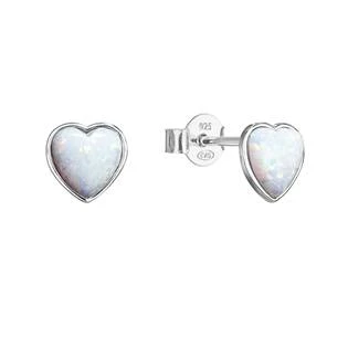 Stříbrné náušnice pecky se syntetickým opálem bílé srdce