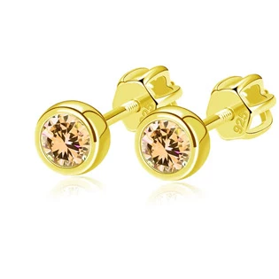 Zlacené náušnice, champagne zirkony 4 mm