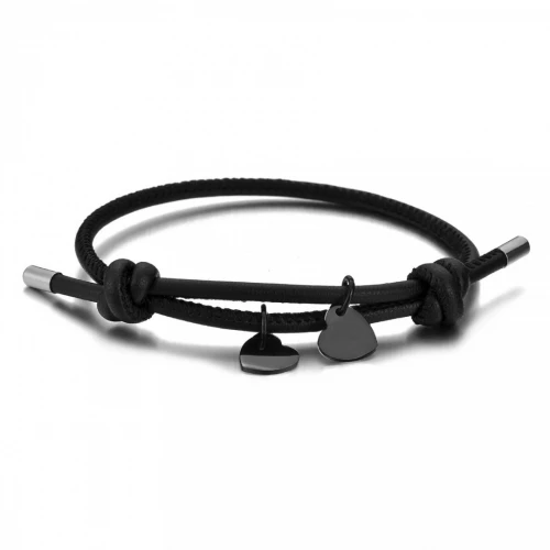 Kožený náramek s černými srdíčky