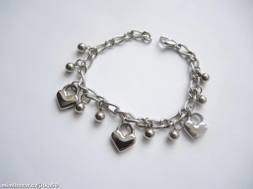 Dámský ocelový náramek se srdíčky a kuličkami