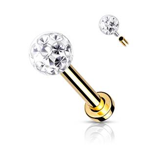 Zlacený piercing do brady / ucha s kamínky 1,2 x 8 mm