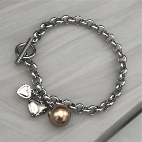 Náramek z chirurgické oceli s perlou Swarovski - Gold