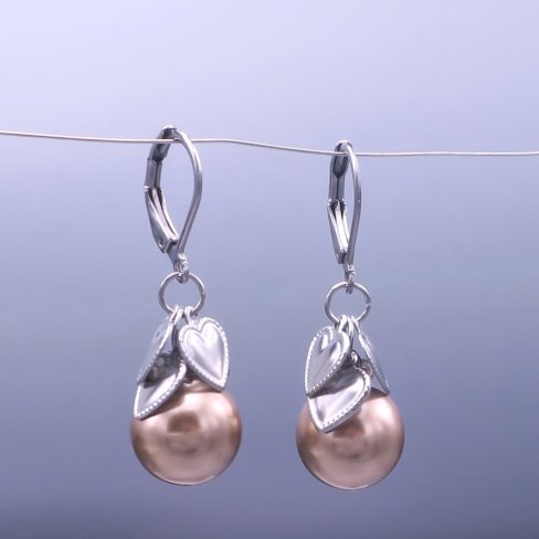 Náušnice Swarovski perle 12mm se srdíčky - Gold