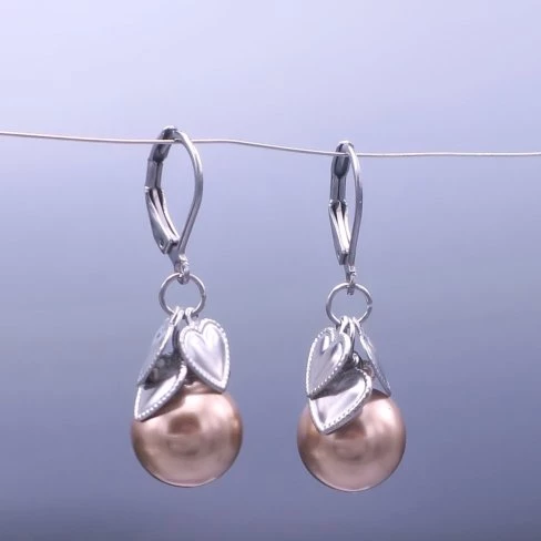 Náušnice Swarovski perle 12mm se srdíčky - Gold