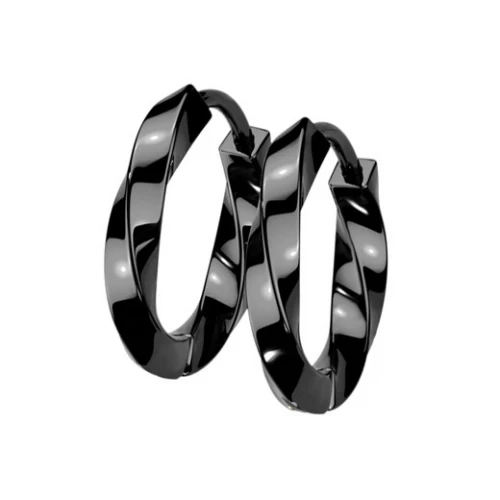 Černé ocelové náušnice - kruhy kroucené 15 mm