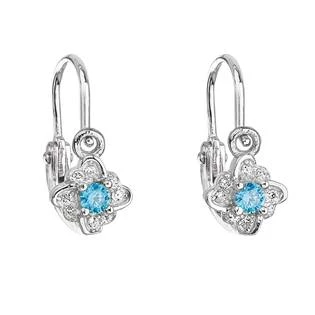 Stříbrné dětské náušnice kytičky, čiré a tyrkysové zirkony