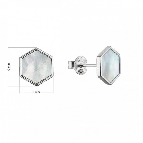 Stříbrné náušnice hexagon s bílou perletí